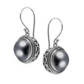 AE-6067-PEG Sterling Silver Small Round Shape Beautiful Simple Earring With Grey Pearl Jewelry Bali Designs Inc